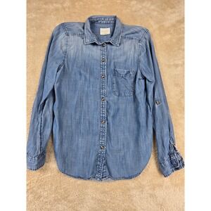 American Eagle Outfitters Womens Boyfriend Fit Denim Jean Shirt Size Medium Blue